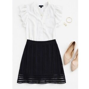 J.Crew Black Eyelet Lace A-Line Skirt Gold Zipper Lined NWT Size 000 Petite